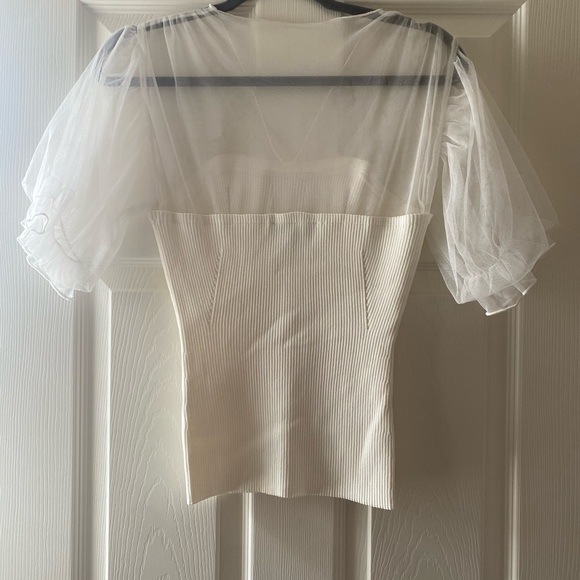 Endless Rose Ivory Ribbed Top with Sheer Puff Sleeves - Picture 2 of 3
